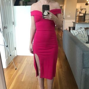 h:ours off shoulder midi dress with slit